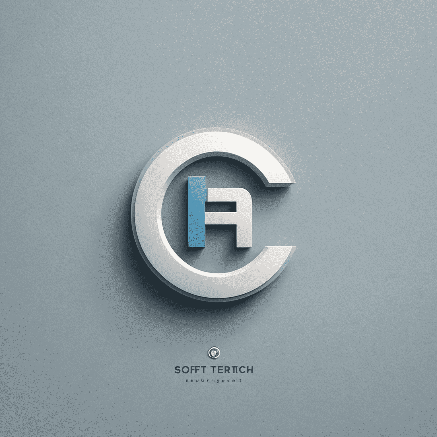 Soft_Tech logo: Un logotipo moderno y minimalista con letras estilizadas en azul brumoso y gris perla, que evoca una sensación de tecnología suave y amigable