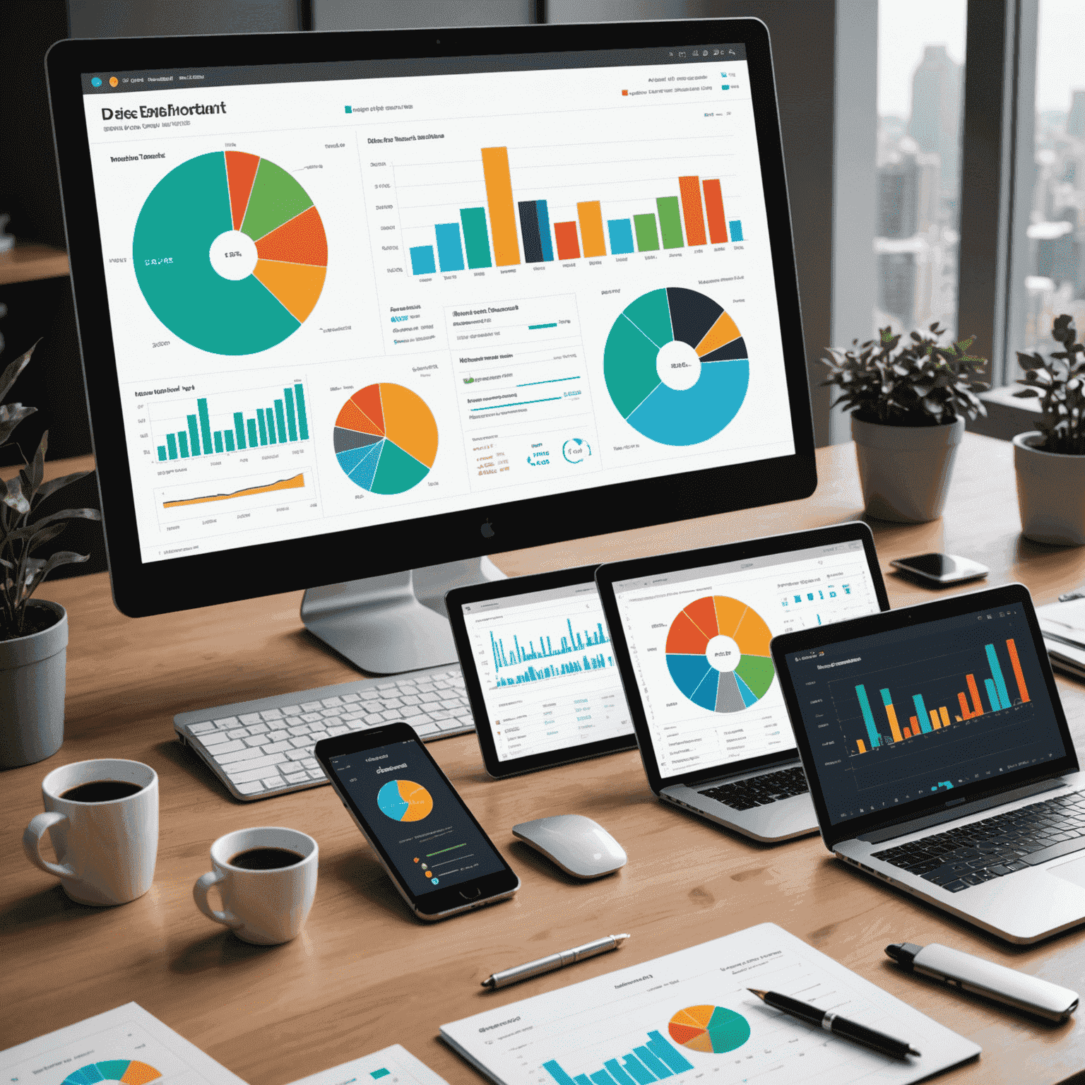 Interfaz de usuario mostrando un dashboard de inversiones con gráficos coloridos y métricas financieras clave. La imagen presenta una combinación de gráficos de pastel, líneas de tendencia y barras que ilustran el rendimiento de la cartera, la distribución de activos y el crecimiento a lo largo del tiempo.