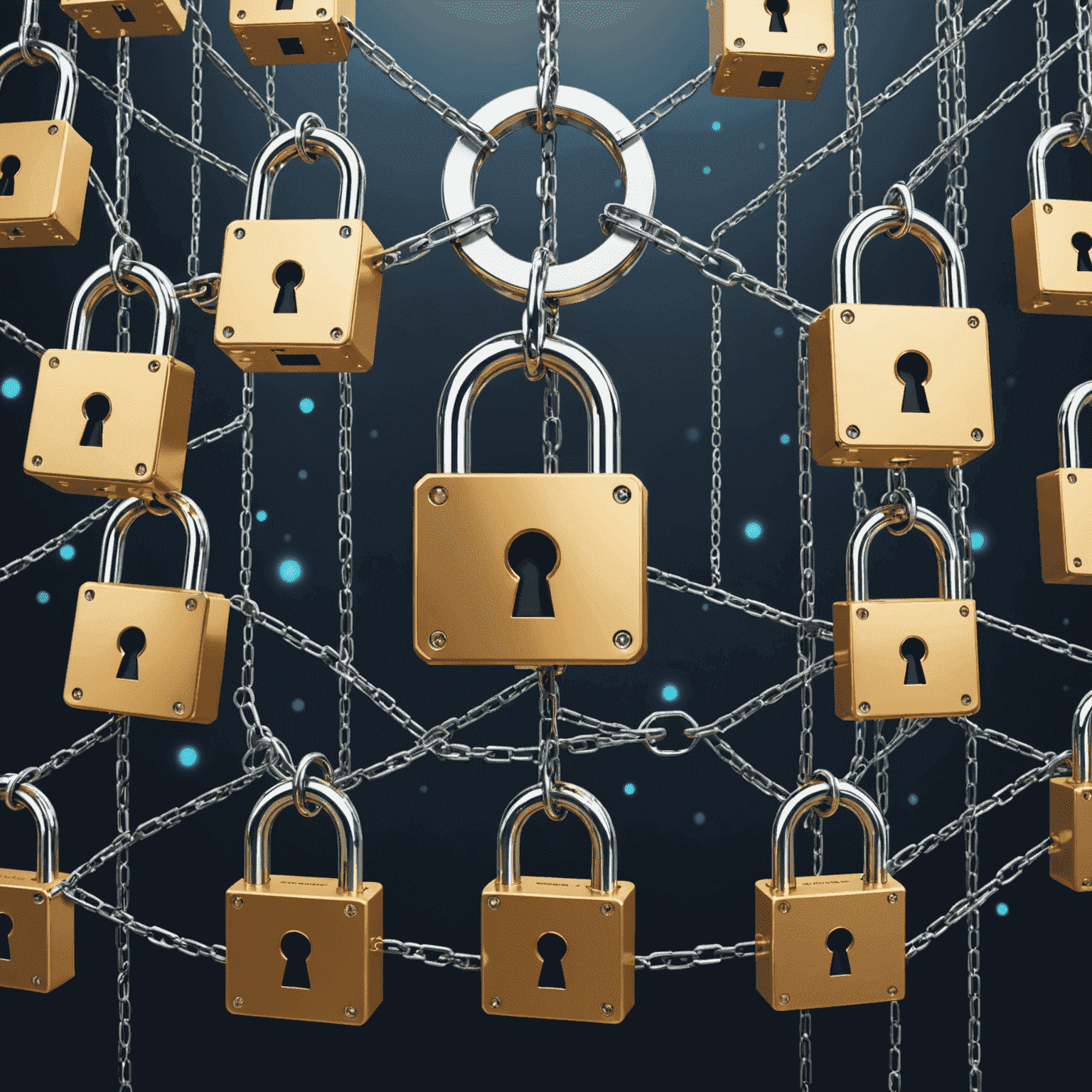 Ilustración de una cadena de bloques con candados digitales, representando la seguridad de las transacciones financieras basadas en blockchain