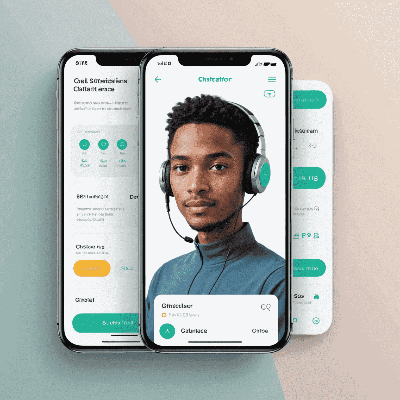 Interfaz de chatbot de IA en una aplicación financiera con diseño minimalista y colores suaves